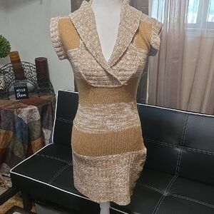 NWOT Derek Heart Knit Mini Dress in Tan and Cream